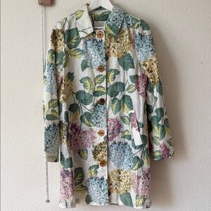 Anthropologie Mellie Hydrangea floral print raincoat jacket